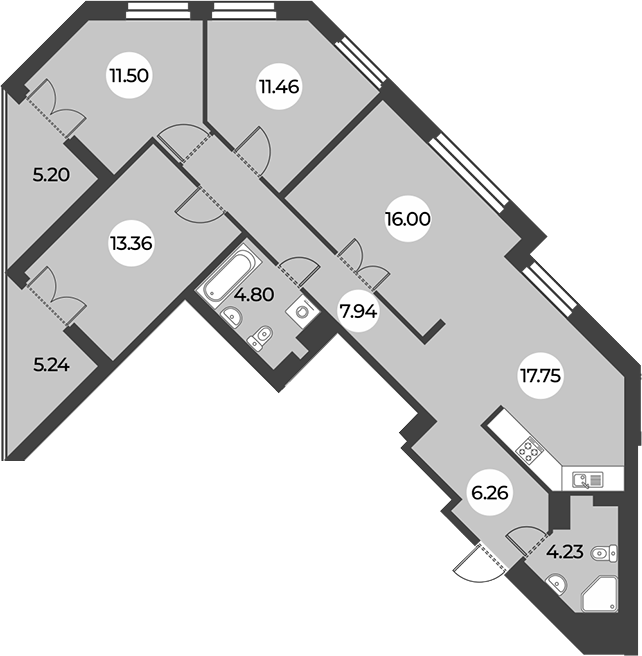 4-комнатная квартира 98.52 м², 11/24 эт., ЖК «Огни Залива»